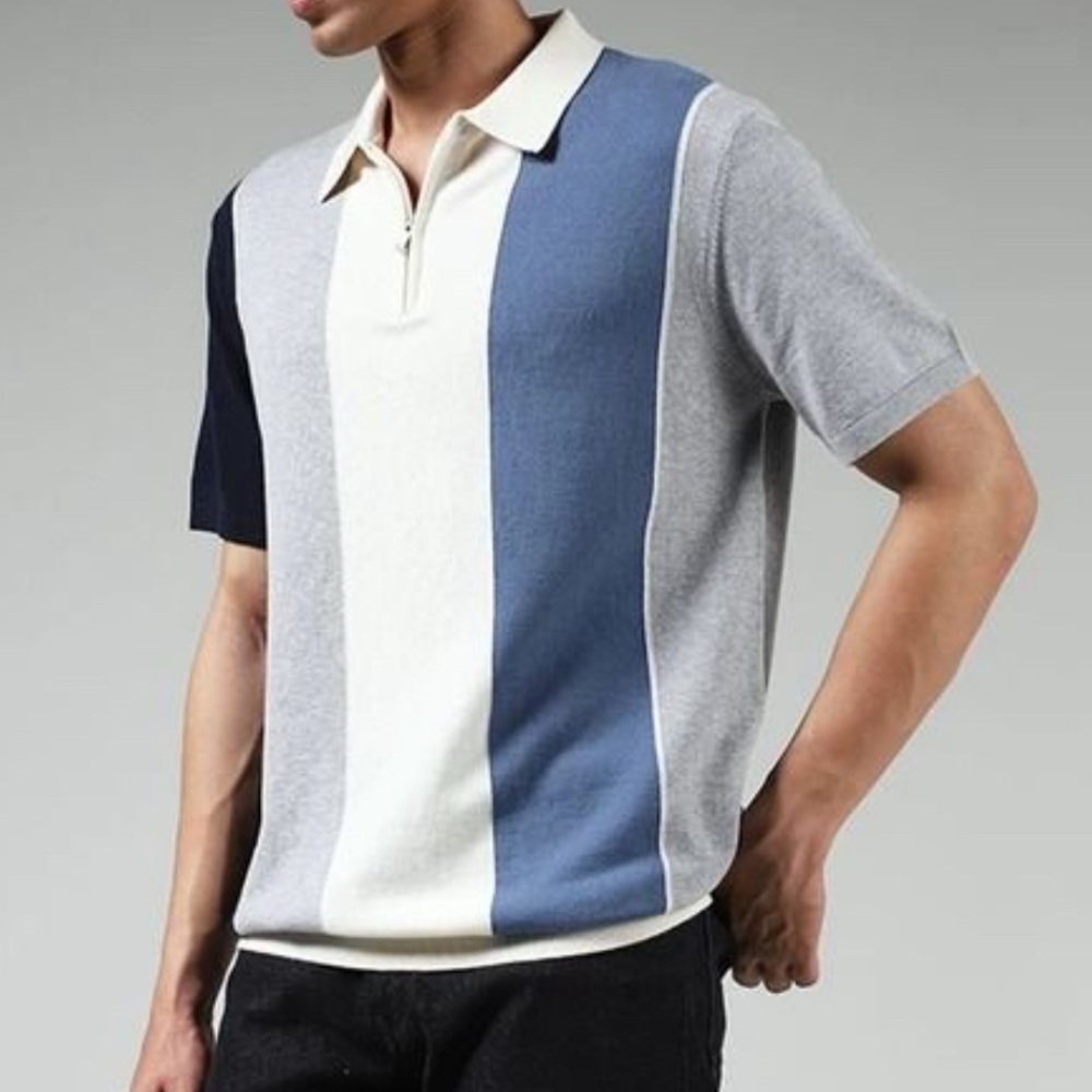 Reiss HALF ZIPSTRIPE POLO T-SHIRT IN AIRFORCE BLUE size xxl